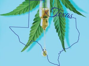 Is CBD Legal in Texas? 3 Hemp leaf with CBD dropper in front of it